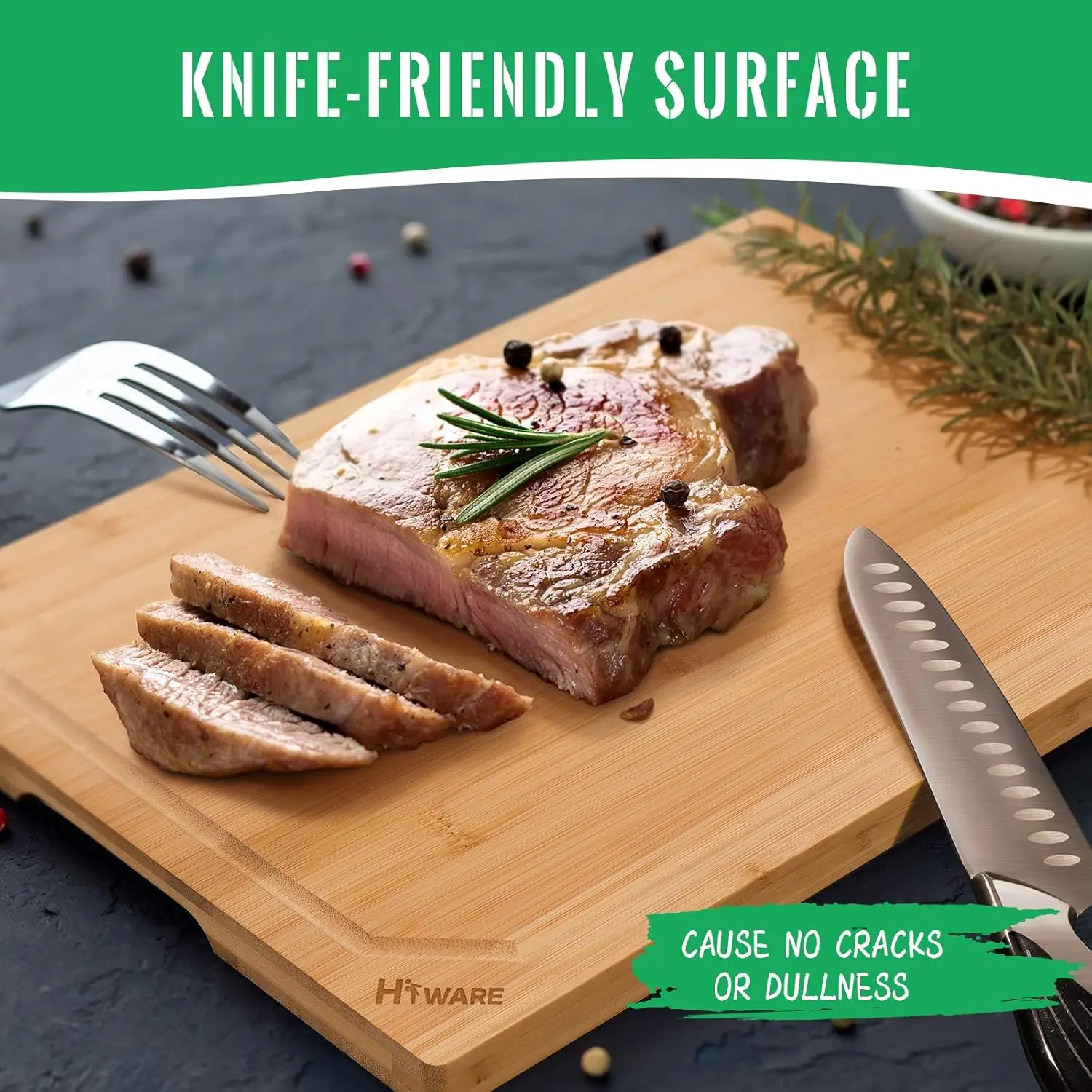 Bamboo Cutting Board for Kitchen, Heavy Duty with Juice Groove, 15x10 Inch, Knife Friendly view 4