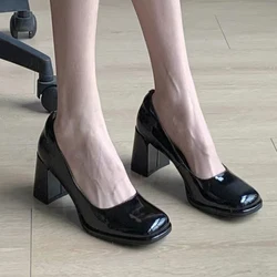 Lucyever Patent Leather Women Pumps Shoes 2023 Elegan Office Black High Heels Shoes Woman Shallow Mouth Square Toe Pumps Female