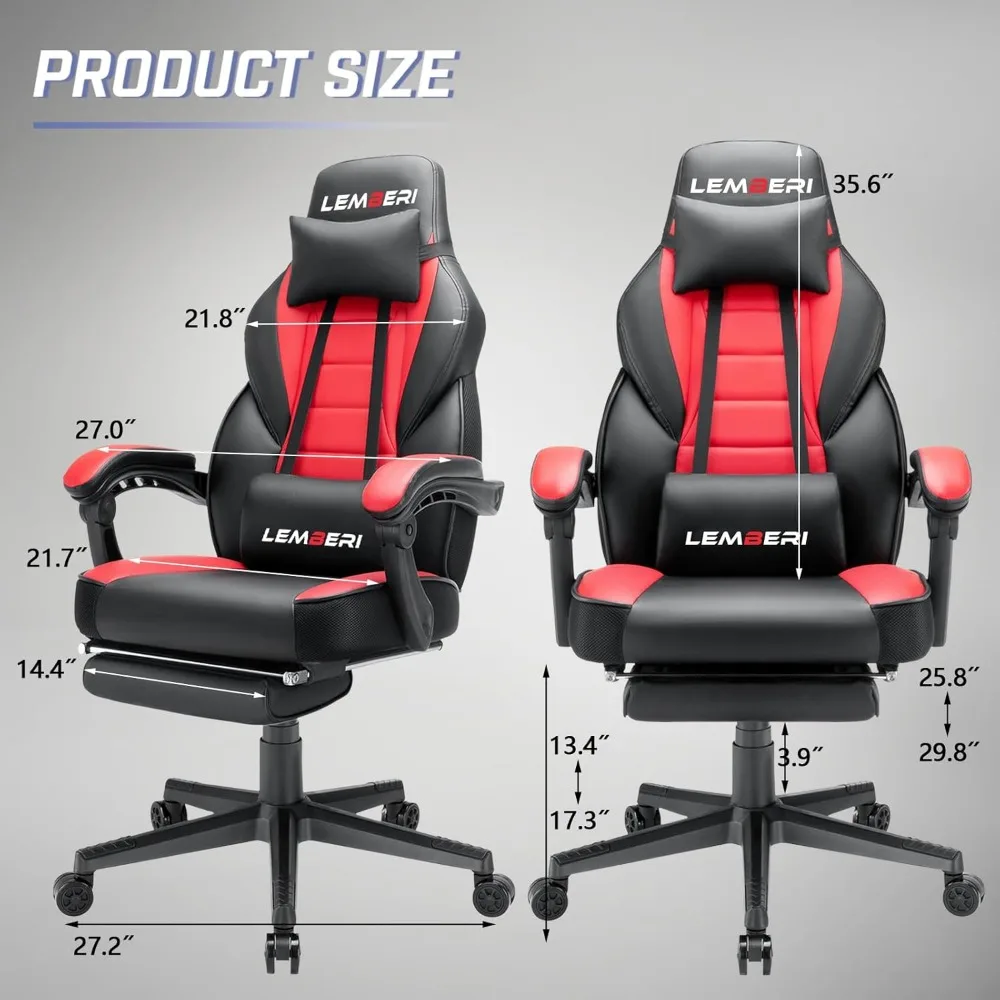 Video GameChair with footrest,Big and TallGamer Chair forAdults,400lbCapacity,Racing Style ComputerChair with Headrestand Lumbar