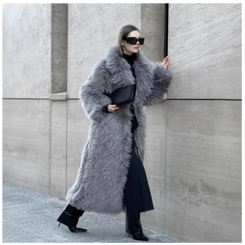 

New Style Knee-length White Outcoat Long Faux Fur Coat Fashion Warm Outerwear Thickened Elegant Coat Toka Eco-friendly Fur Coat