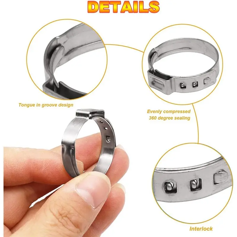 ABWZ-Fuel Hose Clamp Ring 420Pcs Single Ear No Step/Pliers Optional/Combination Box 7-21Mm Fixture Tightening Ring Fuelhose