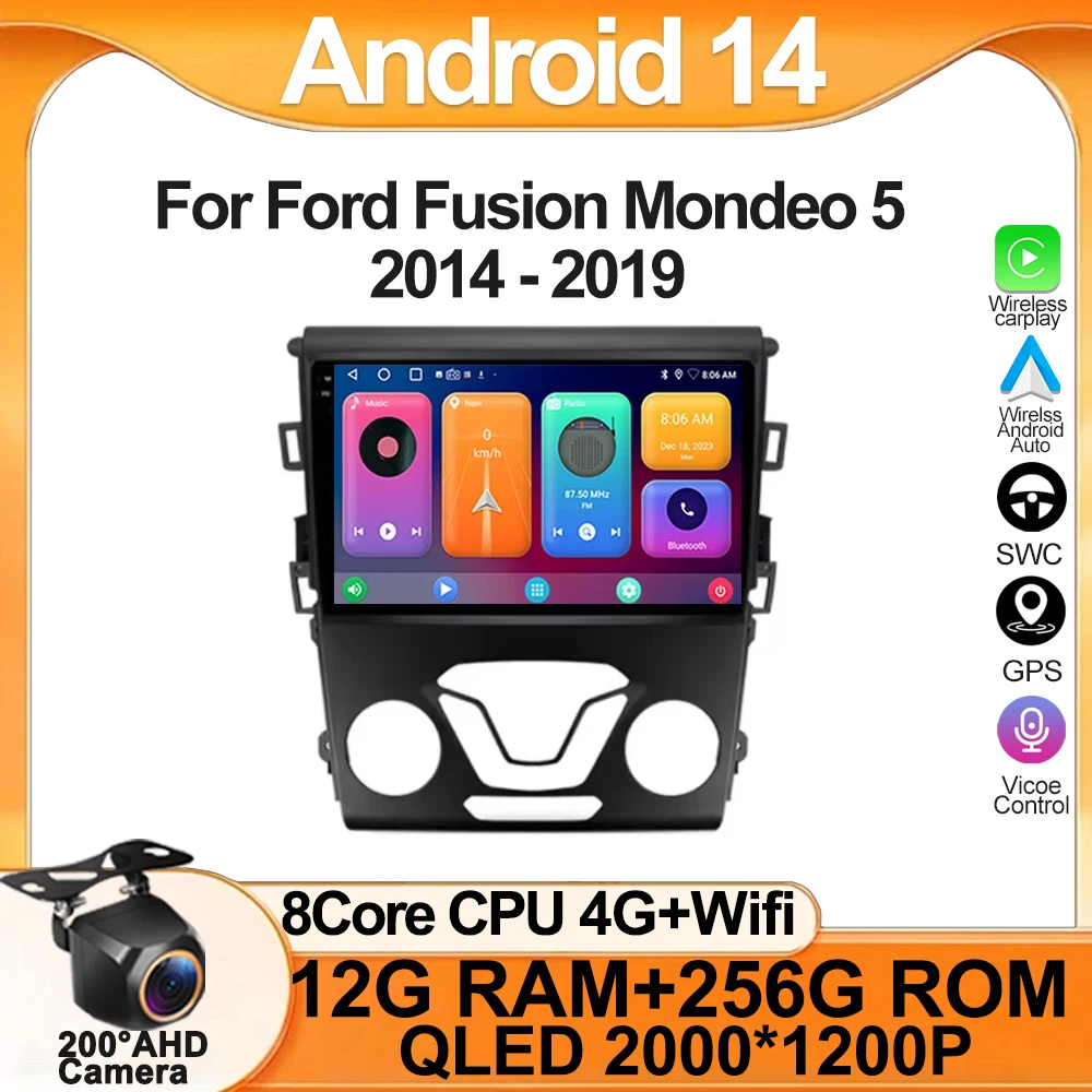 Car Android For Ford Fusion Mondeo 5 2014 - 2019 2 din Multimedia Video Player Carplay GPS Navigation Bluetooth 8 Core 5G Wifi