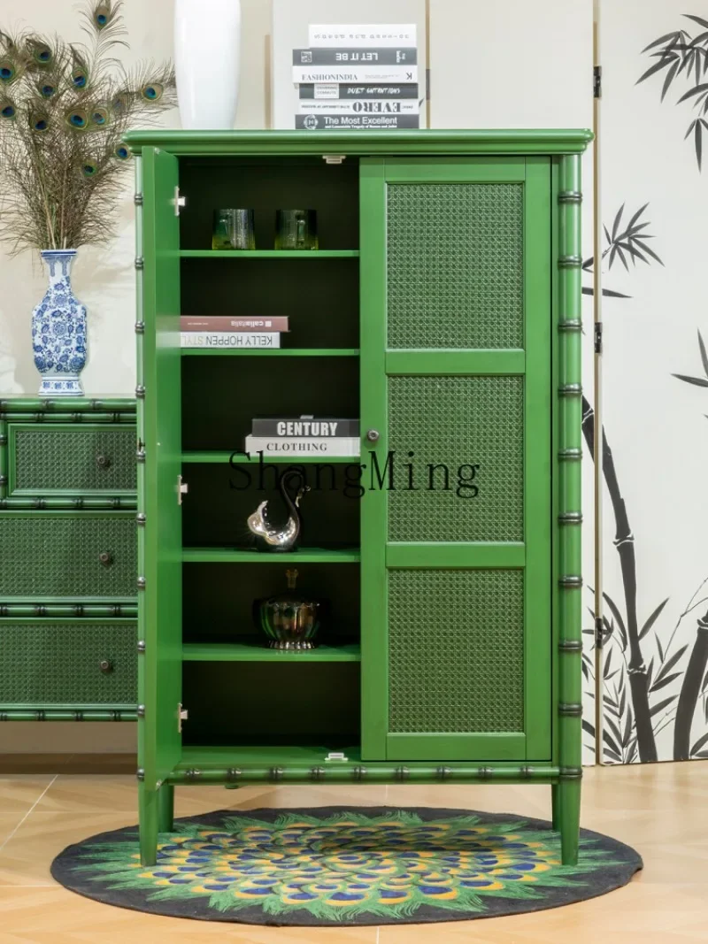

CL bamboo bookcase integrated wall rattan rack living room storage locker