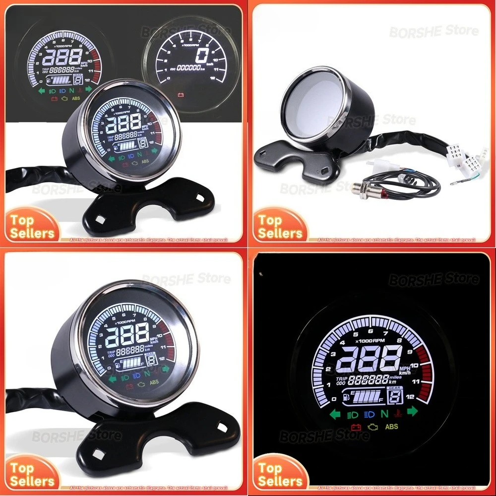 

2026 Motorcycle Electronic Speedometer Odometer with Tachometer Multi Function LCD Gauge Suitable for Universal Bike Models
