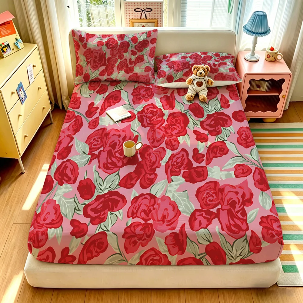 3pcs Spring Colored Flower Printed Coreless Bed Sheet Summer Set Multi Size Comfortable Bedding Decoration Machine Washable