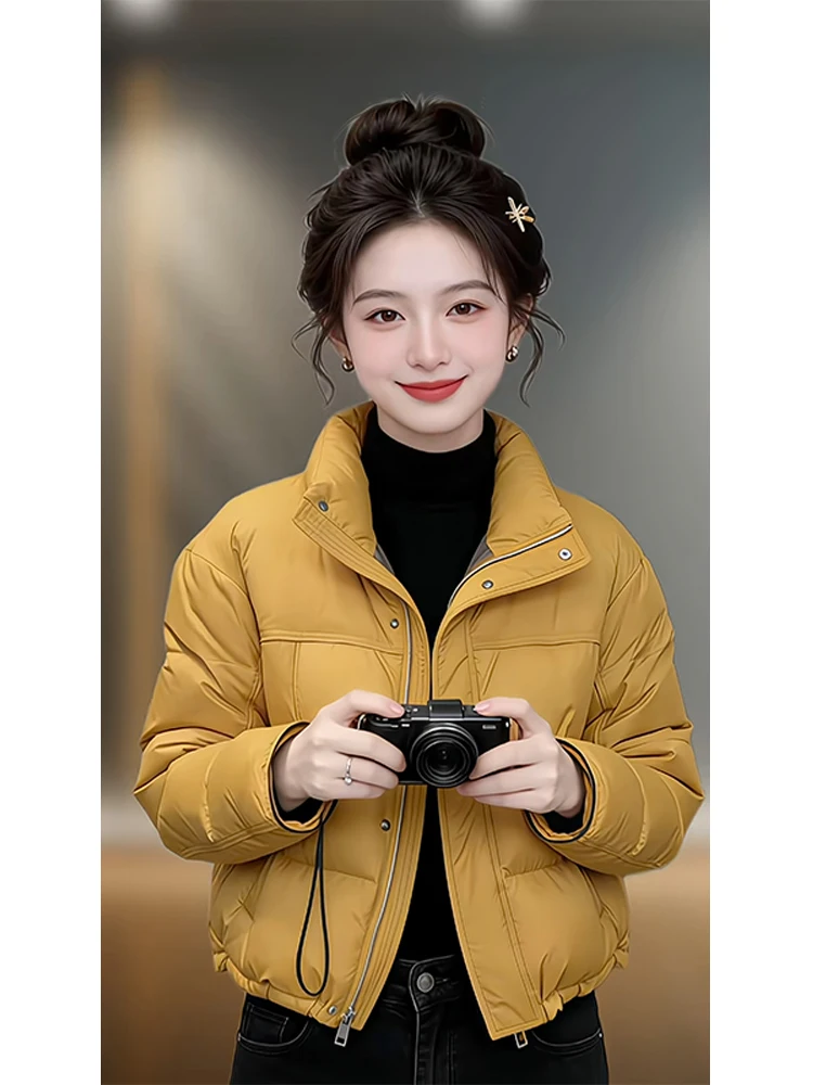Ele Stand Collar down Cotton Jaet Women's Thi Warm Unique Beautiful ort Coat Korean Sle Loose Fit Commute Wear