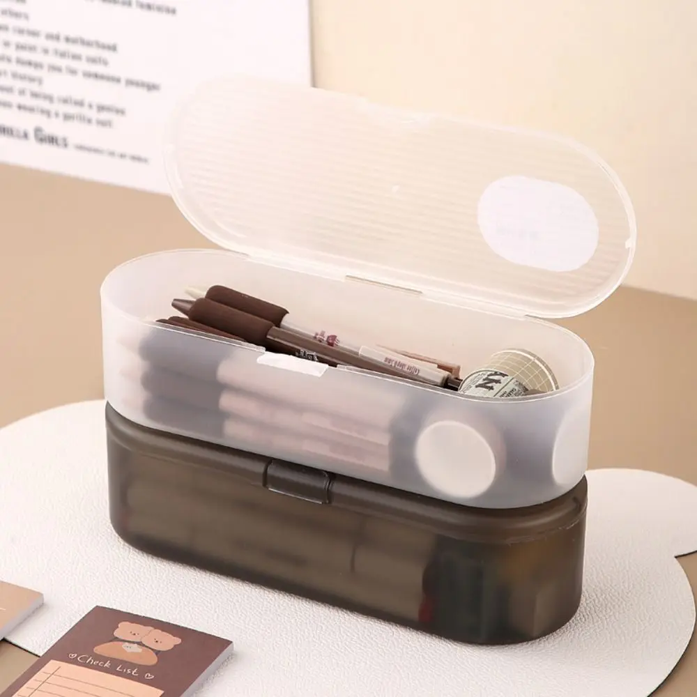 Simple Plastic Storage Box Transparent Stackable Pencil Case Large-capacity Stationery Storage Box School Office