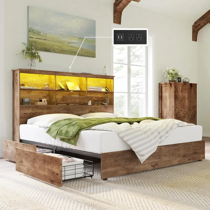 King Size Bed Frame Wooden Platform Bed with 51.2