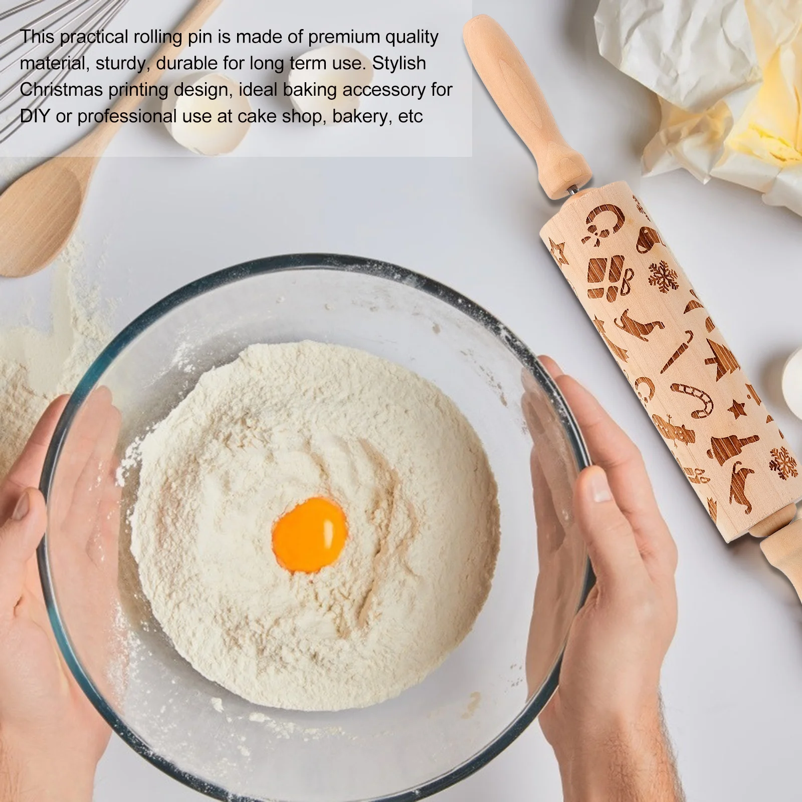 

1Pcs Printed Baking Rolling -Quality Wood Dough Roller for Cake Cookie Pastry Kitchen Utensil Christmas Gift Idea