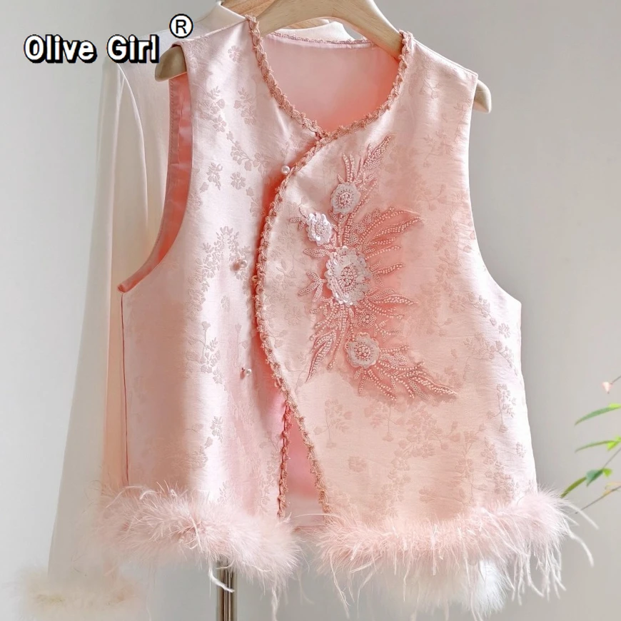 

Fleece-lined Vest Flower Embroidery Jacquard Outerwear for Autumn and Winter Women Top High-end and Fashionable Vest