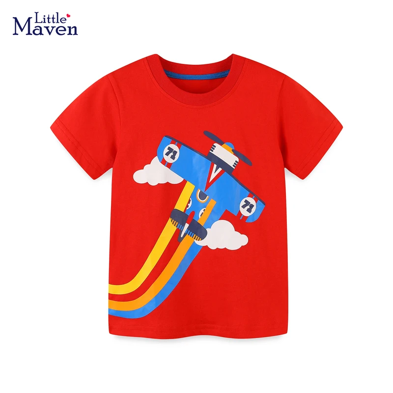 Little maven Baby Boys Summer T Shirt Cartoon Airplane T-shirt Cotton Children Casual Clothes for Toddler Boys Kids Top Tees