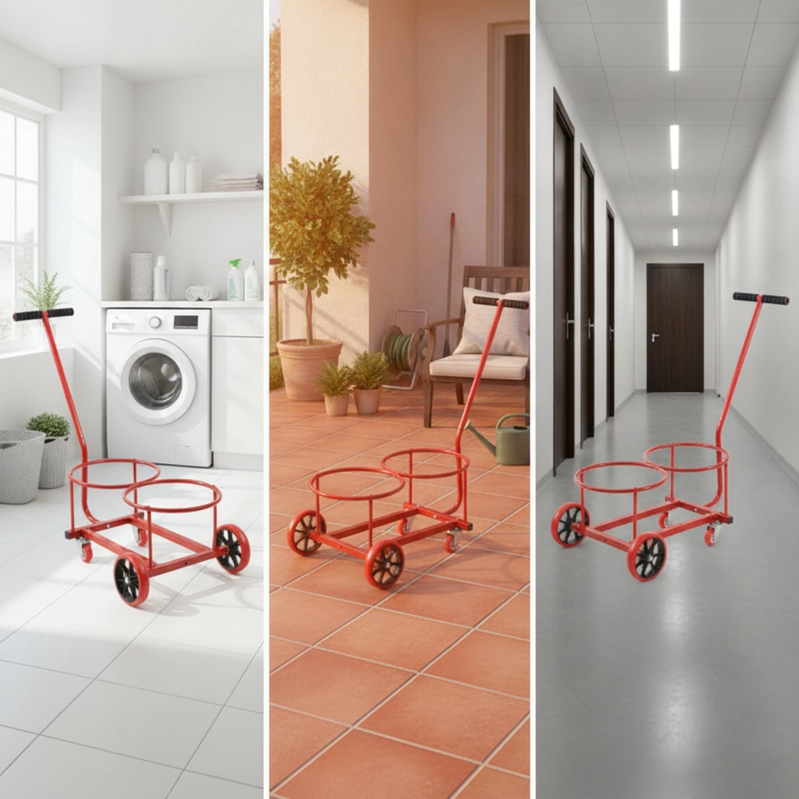 Rolling Cart with Pail Rings Mobile Pail Cart Hand Truck Sturdy for Cleaners, Garages, Workshops