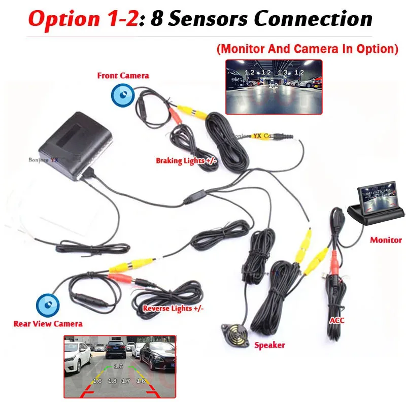 Koorinwoo LCD Screen Buzzer System Car Sensor Kit 4/8 Parking Sensor 22mm Alert Silver/White/Black Backlights Parking Assistance