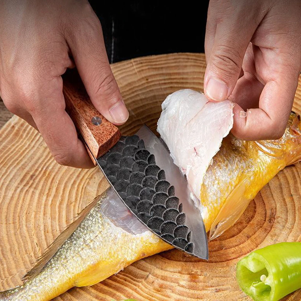 Fish Filleting Kitchen Knives Hand Forged Blade Boning Knife 3 Inch Portable Knife Slicing Meat Fruit Chef Knife Wood Handle