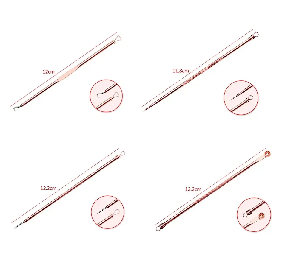 스테인레스 스틸 블랙헤드 리무버 도구 키트, 얼굴 마사지, 화이트헤드 여드름 스팟 코메돈 여드름 추출기, 얼굴 마사지기, 4 개
