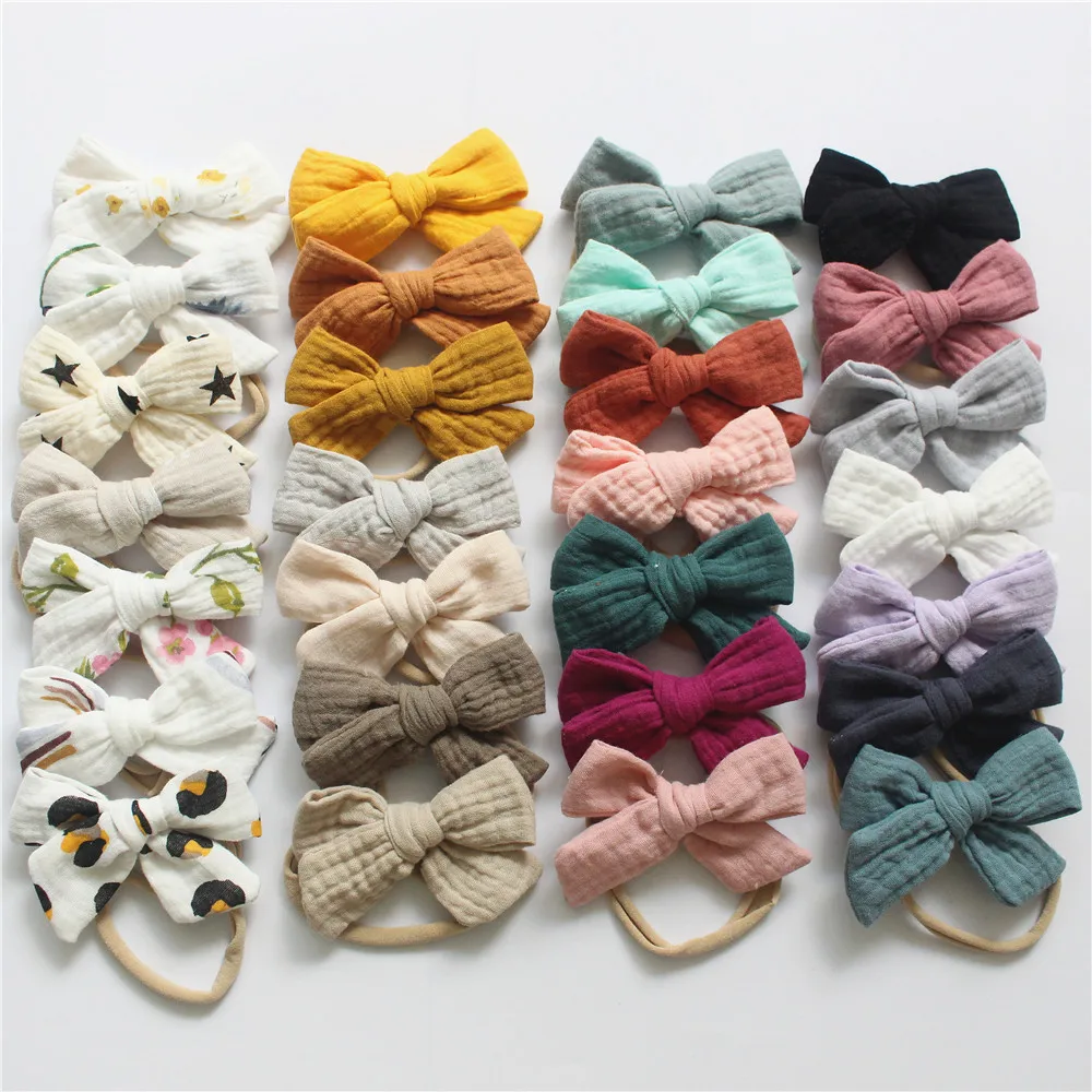 4Pcs/Set Cotton Baby Bow Headband Elastic Nylon Band for Girls Children Hairbands Cute Hair Accessories Newborn Headwear