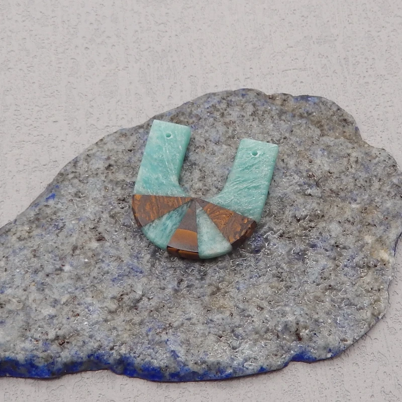 Natural Stone Amazonite Boulder Opal Pendant Bead,Fashion Jewelry Intarsia Pendant For Men Women 26x25x4mm 4g