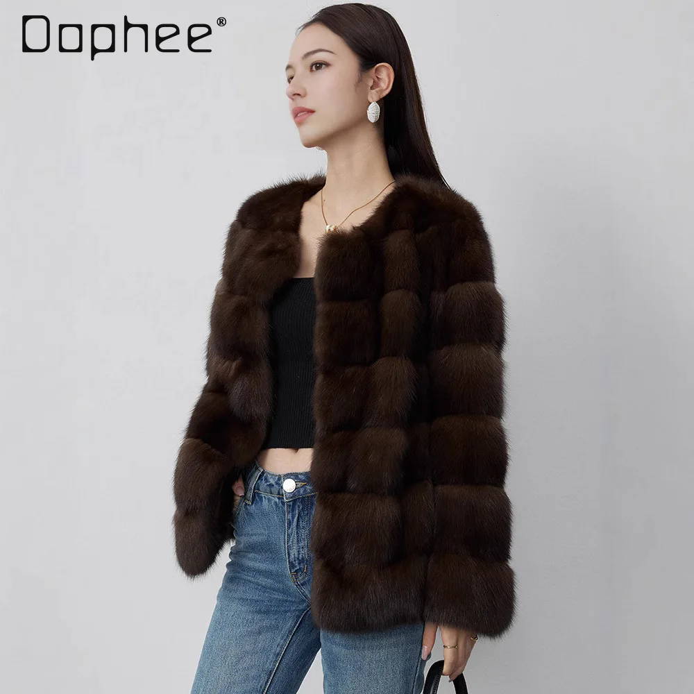 Mode léger luxe épaissi col rond court manteau de fourrure pour les femmes haut de gamme sensation tempérament élégant Socialite fausse fourrure manteau