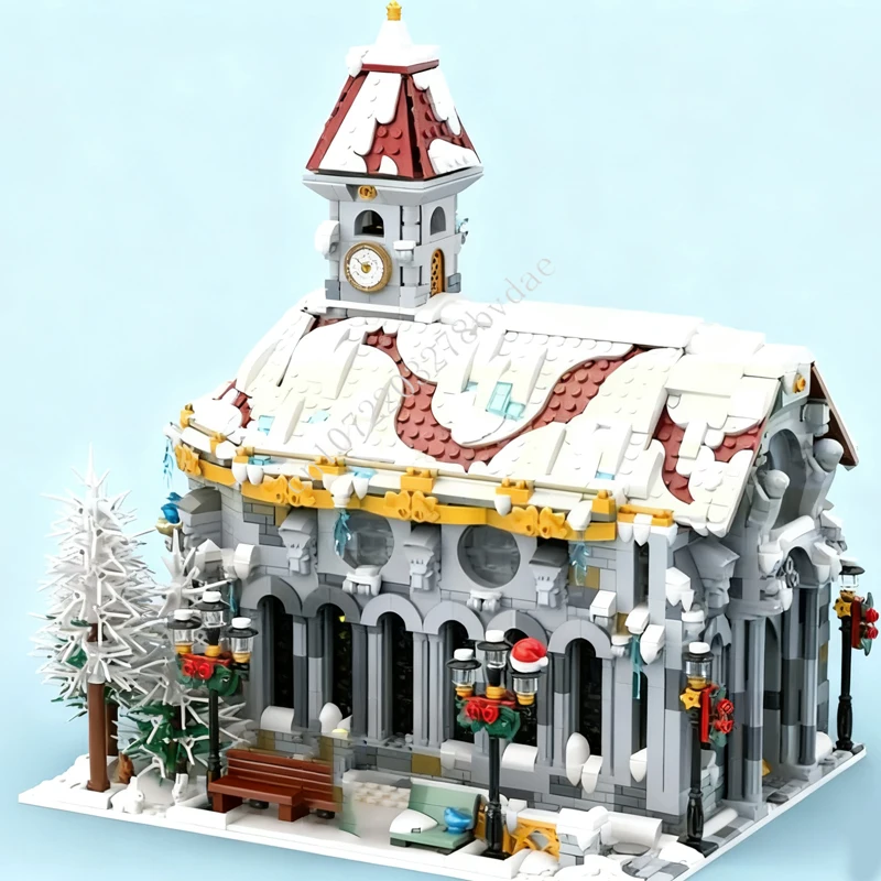 4017 Uds. Catedral de pueblo de invierno MOC vista de calle creativa modelo de bloques de construcción arquitectura DIY juguetes de modelos educativos de ensamblaje