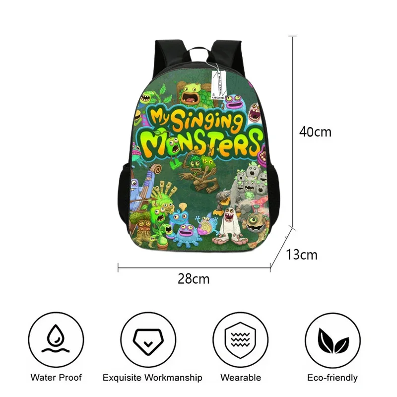 Singing Monster Boys and Girls School Bag Children's Cartoon Backpack Game Printed Children's Bag Durable Soft Mochila