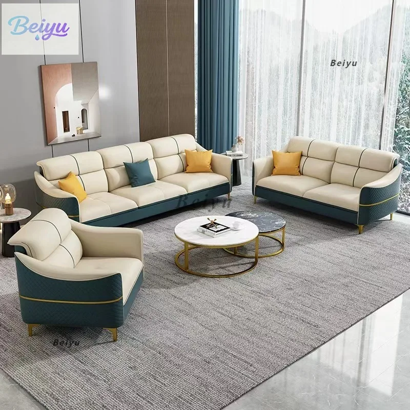 Lekki luksus nowoczesny mały apartament salon skórzana sofa włoska prosta skórzana kombinacja prosta kukurydza