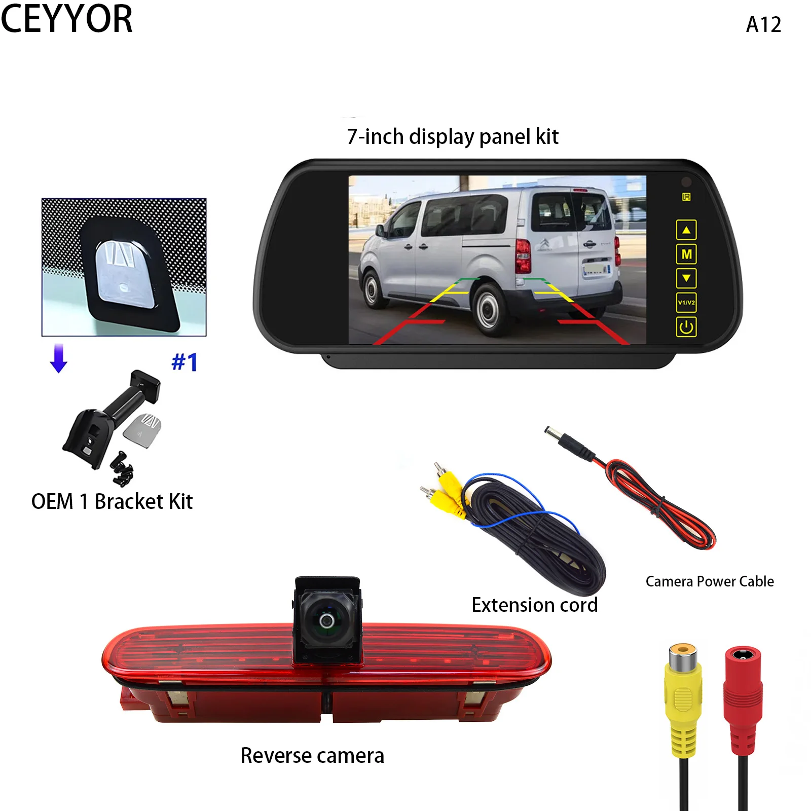 Applicable to Fiat Doblo (2010-Présent)  Vauxhall Combo (2011-2018)Vehicle Reverse camera，And a 7-inch display kit