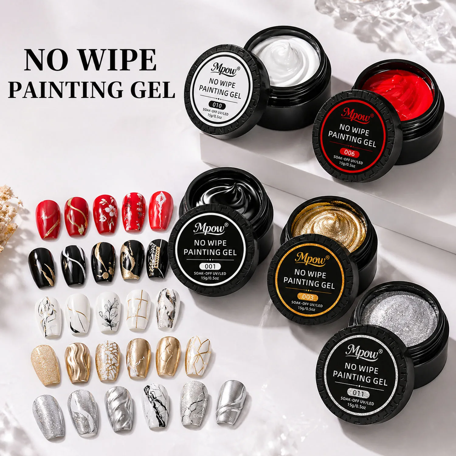 Mpow 15g Painting Gel Thick Consistency for 3D Drawing Outline Design Soak Off UV LED Semi Permanent Nail Art Manicure Tool