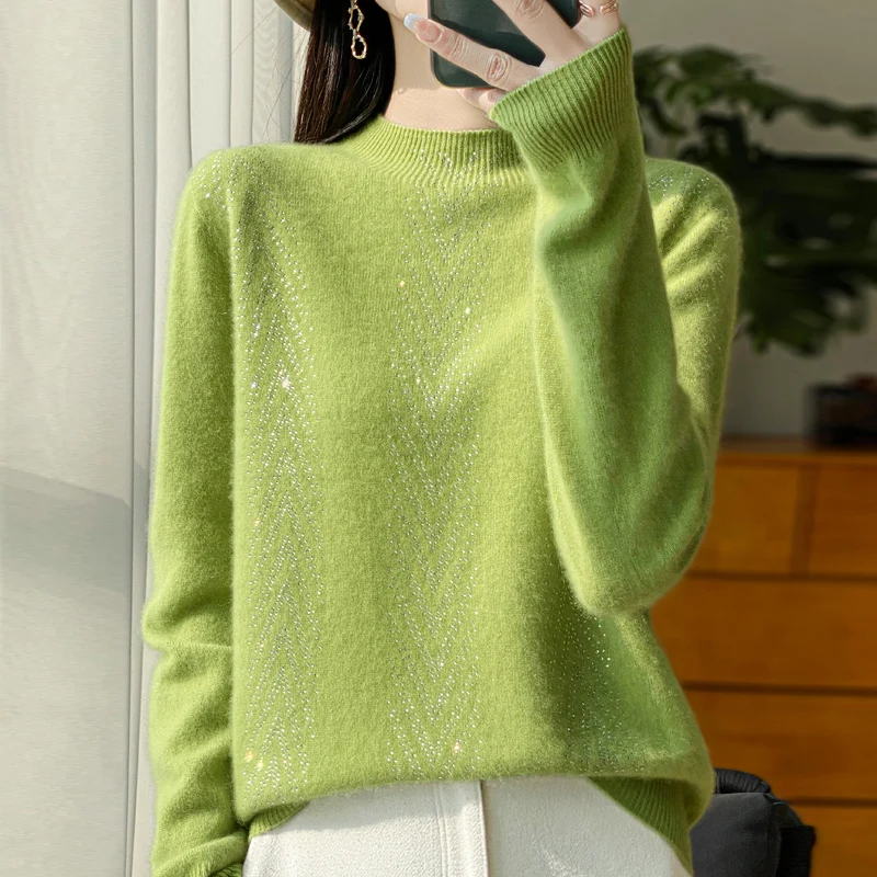 Autumn and winter plus size women's semi-turtle neck high-grade 100% pure wool new bottoming knitted cashmere sweater