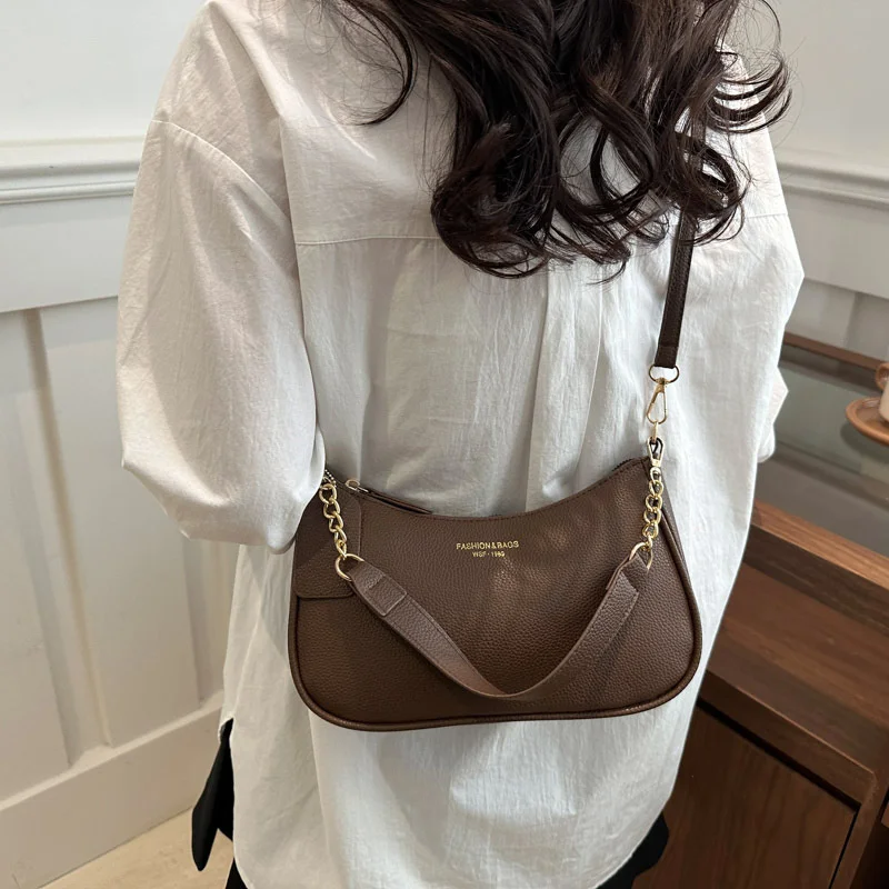 حقيبة كروس للنساء بحزام قابل للتعديل على شكل هلال حقيبة كتف من جلد البولي يوريثان بسحاب للإغلاق حقيبة يد كاجوال للسفر والعمل #4