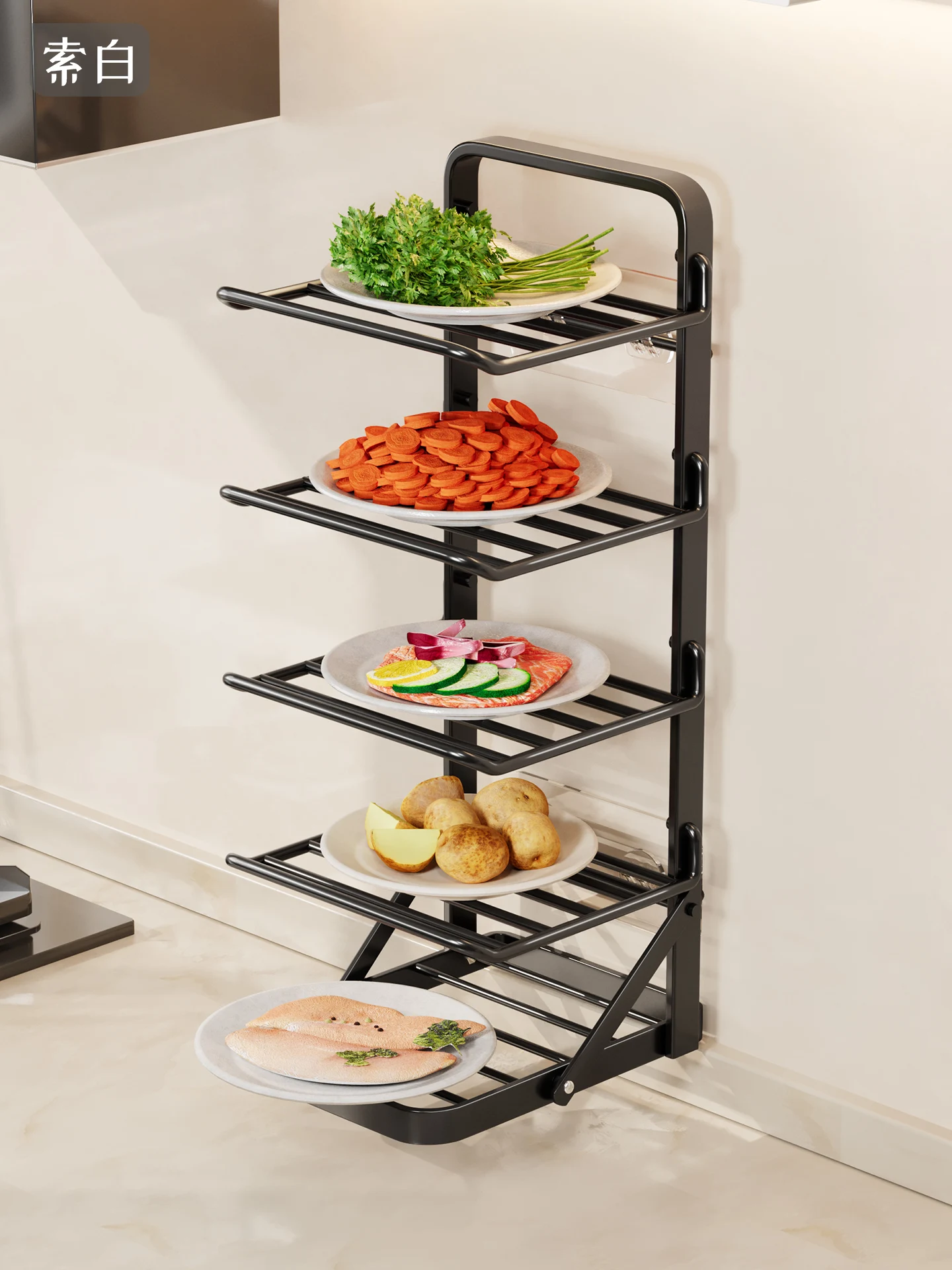 

Kitchen Multi-Function Storage Ra Di Preparation elf Countertop Wall Mounted Staable Carbon Steel Organizer