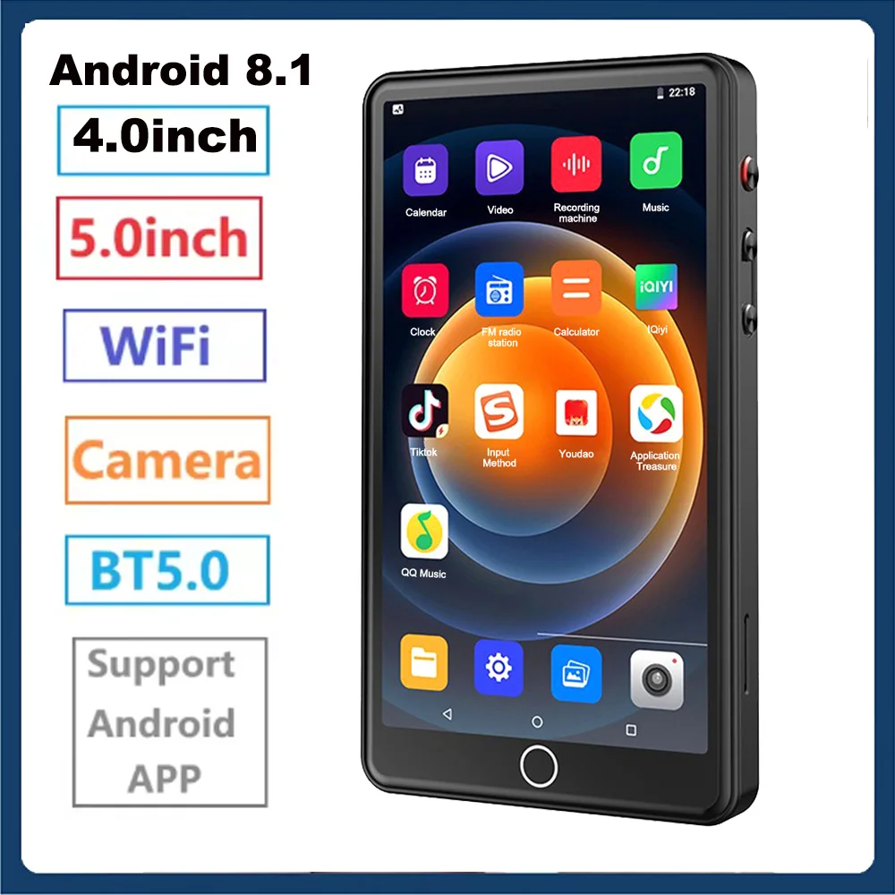 MP4 Player With Camera Bluetooth Wifi Android 8.1 Touch Screen Hifi Music MP3 Player With 32/64GB TF Card Recorder Video Speaker