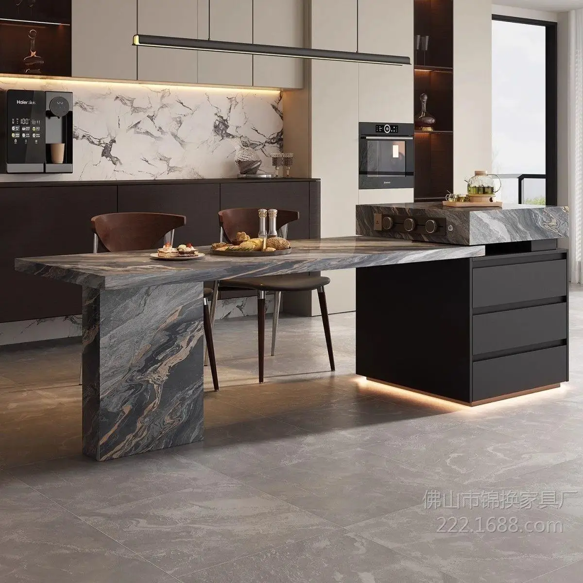 Slate large apartment in the middle of the fall kitchen guide high-end island table integrated retractable