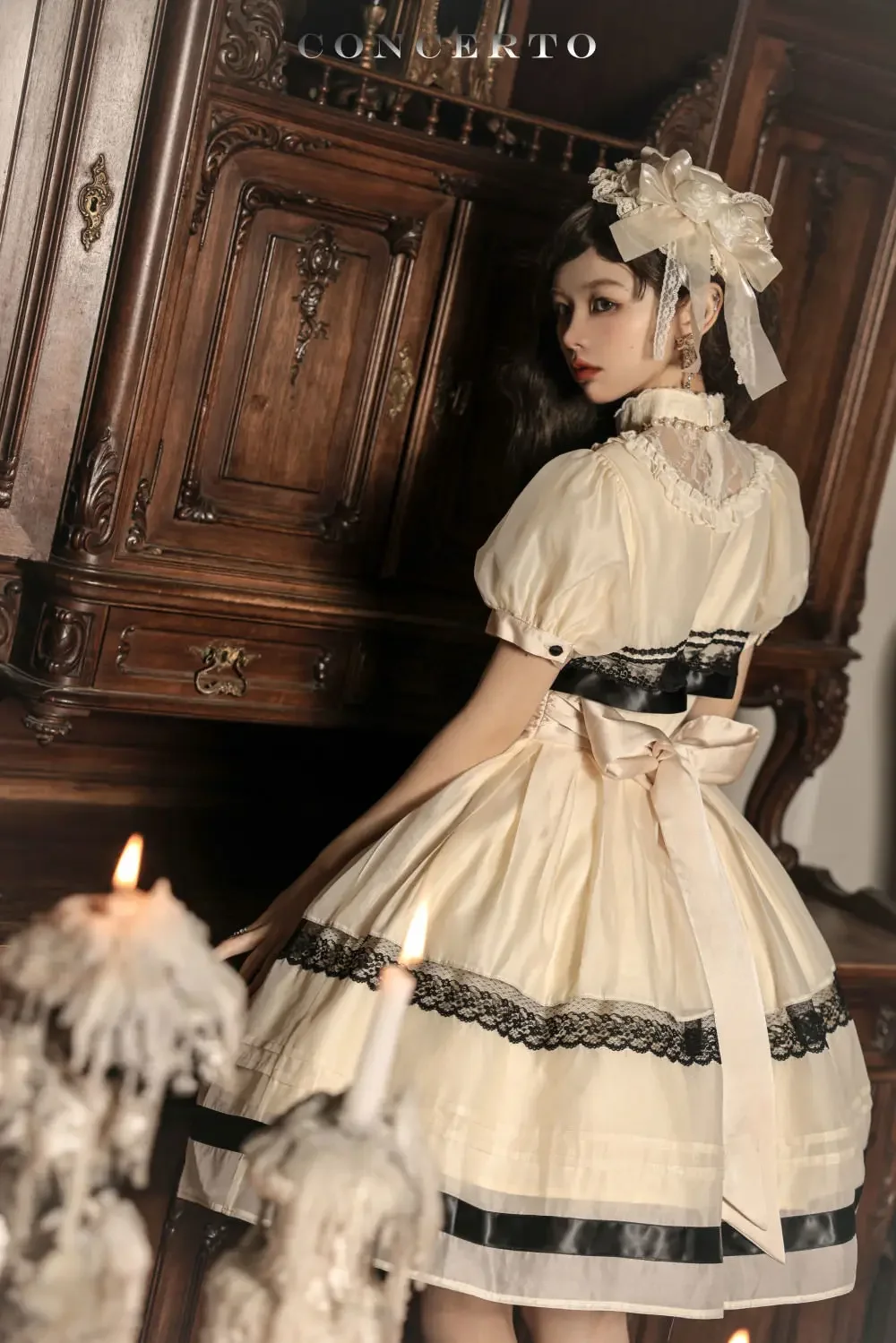 Japanese Victorian Lolita Princess Dress Women Vintage Short Bubble Sleeve OP Dress Harajuku Lace Slim Evening Party Dresses