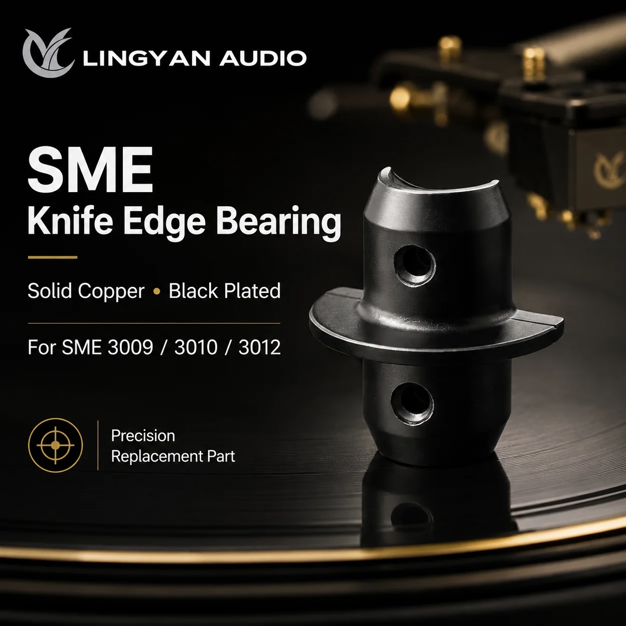 Turntable Spare Part Knife Edge Bearing Non‑Magnetic Copper V‑Shaped Half‑Round Precision Fit for SME 3009 3010 3012 Tonearm