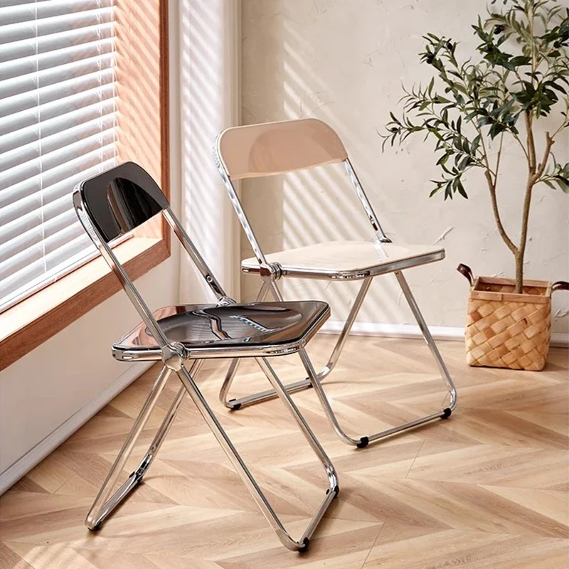 

Acrylic Folding Dining Chairs Nordic Kitchen Metal Bedroom Dining Chairs Living Room Transparent Home Furniture Cadeira LLDC