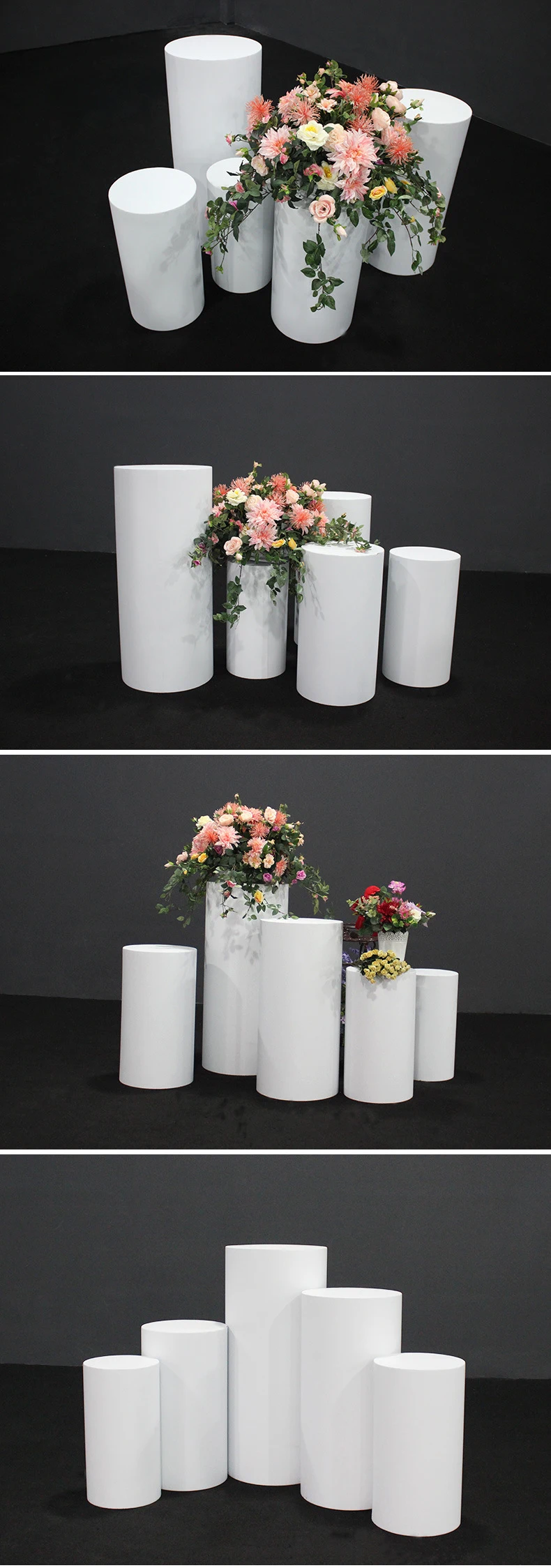 Iron Cylinder Circular Column for Wedding Decoration, Flower Stand Display, Party Cake Pedestal, White and Gold