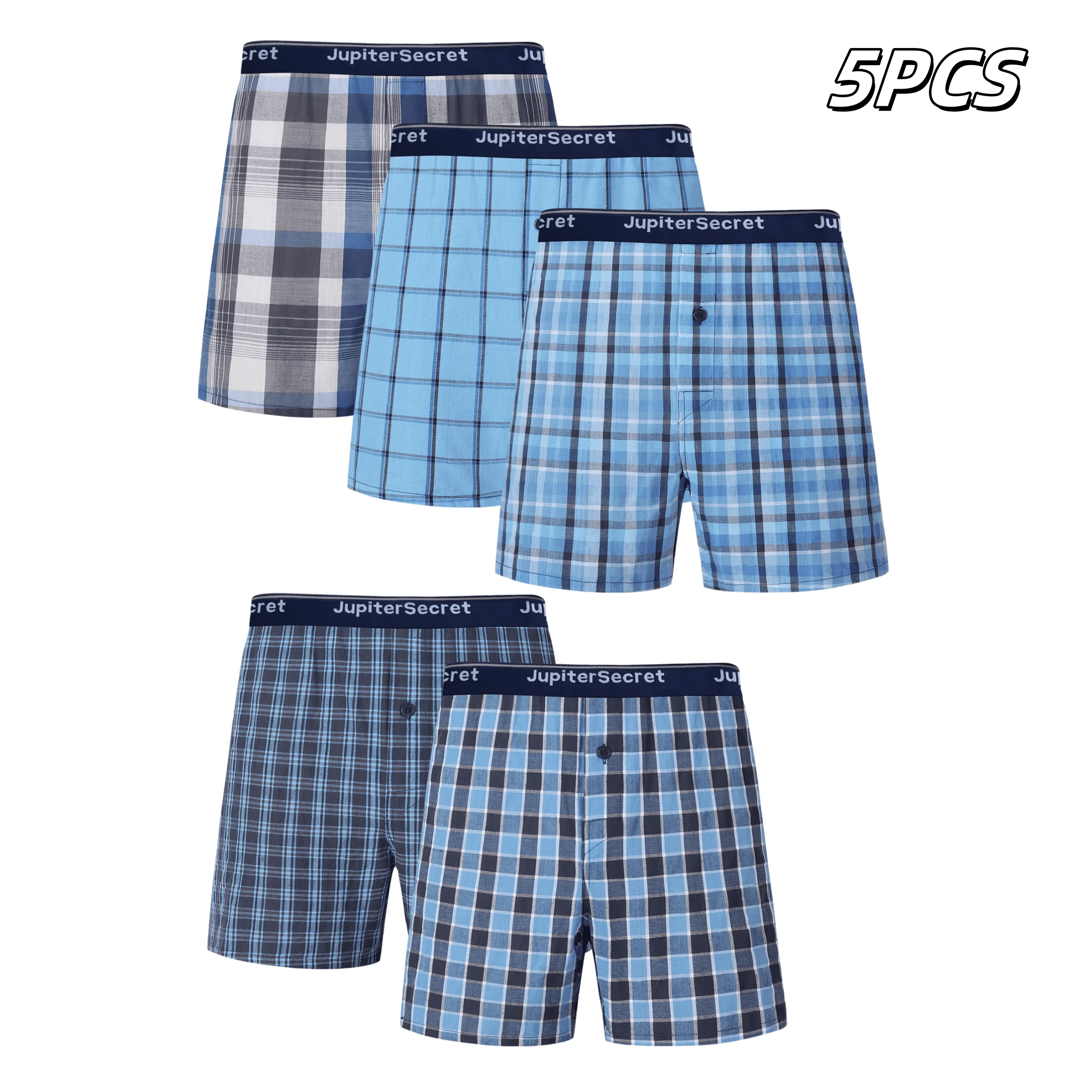 

Men's 5pcs Boxer Shorts Classic Plaid Woven Cotton Ccomfortable Underwear Elastic Waistband Boxer Briefs For Daily Wear