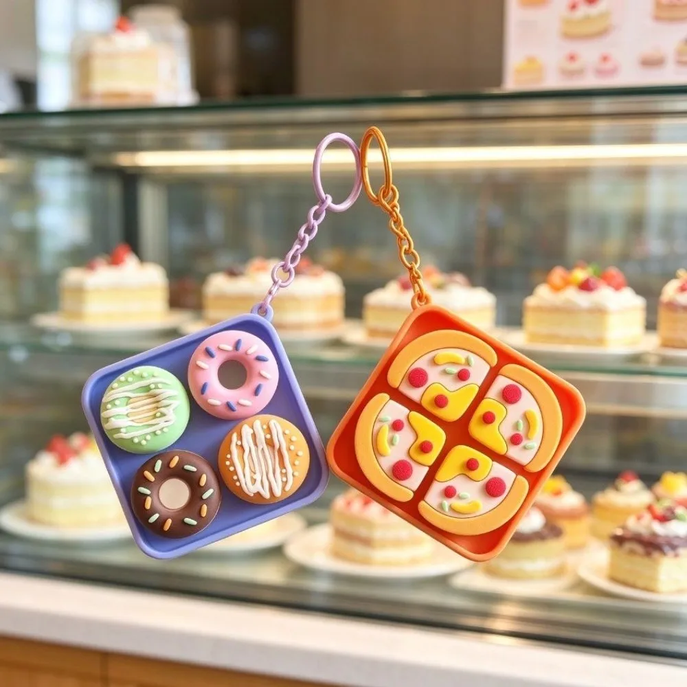 Food Clicker Keychain Pizza Egg Finger Button Keychain 3D Printed Cartoon Calming Keychain Reduce Pressure