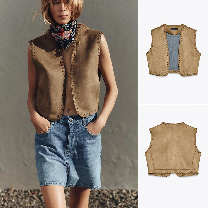 

Новое весеннее поступление, женский вязаный жилет с открытой передней частью и бархатной текстурой 63804, оригинальный дизайн, V-ne, обычная длина