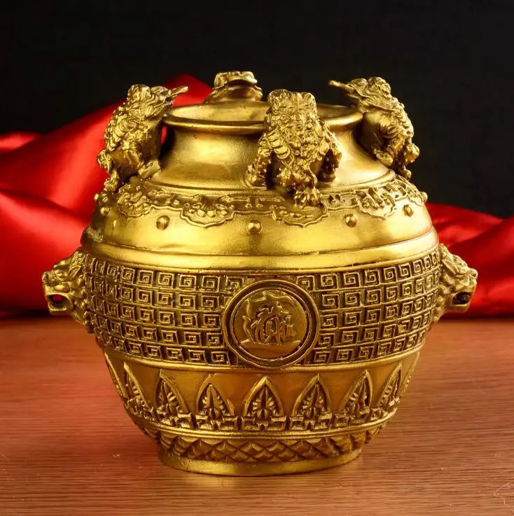 

Copper cornucopia ornament, Golden Toad, four sides, money and giftS