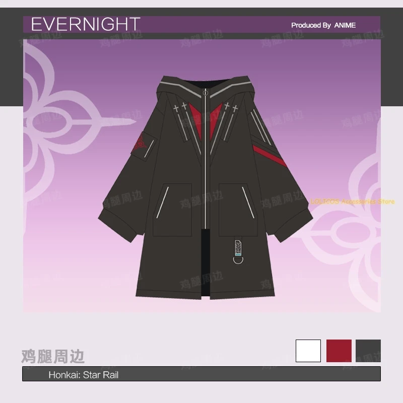 Game Evernight Honkai: Star Rail Autumn Winter Unisex Wind Coat Cosplay Costume Windbreaker Jacket Hoodie Tops Skirt Suit view 3