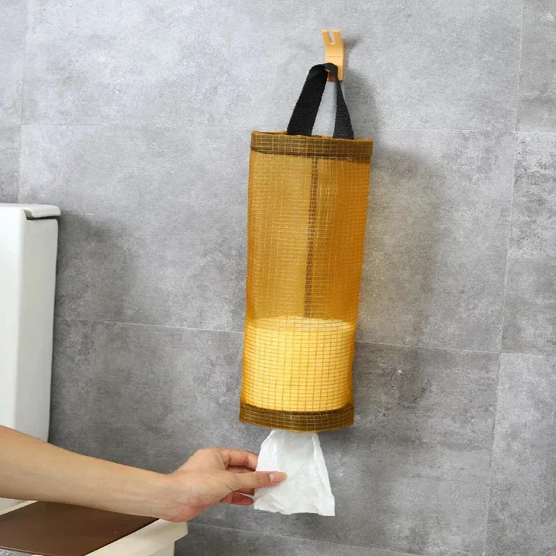 Home Grocery Bag Holder Wall Mounted Plastic Bag Holder Dispenser Hanging Storage Trash Garbage Bag Kitchen Garbage Organizer