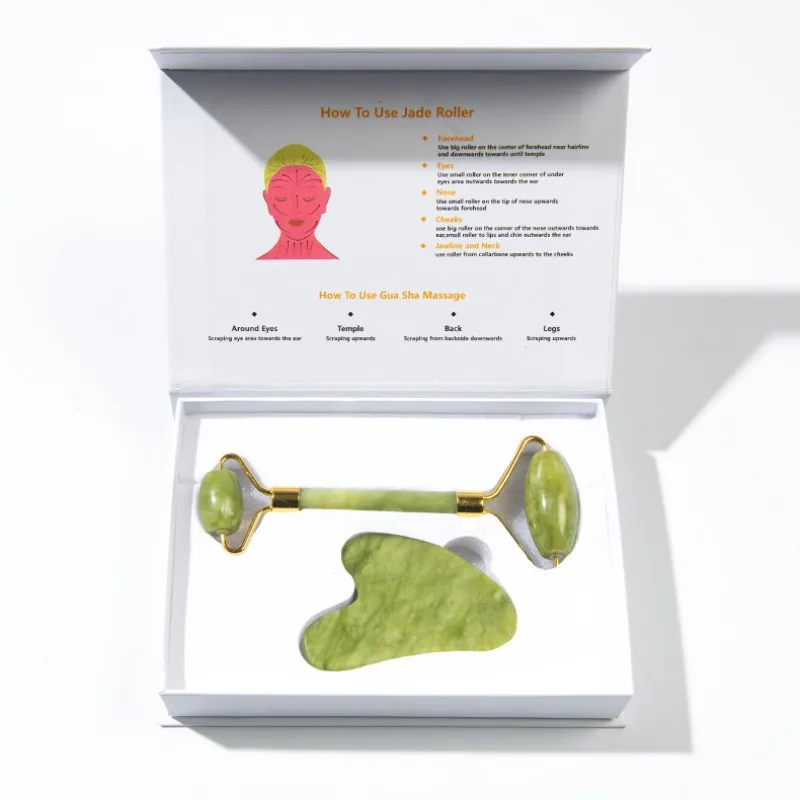 

2 шт., натуральный нефритовый ролик для лица, Гуа Ша, натуральный камень, массажер для тела, шеи, акупунктурная точка, уход за глазами, спа-массажные инструменты, массажный лифтинг Visage