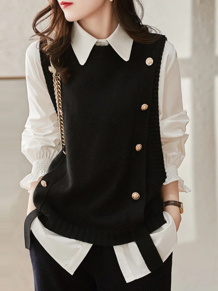 Women's Vest Fashion Casual Solid Color Knit Sweater Spring Vest Women's Sweater Undershirt Outerwears Korean Fashion Pullover