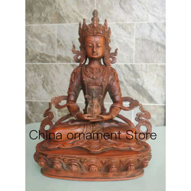 30cm Buddha Statue Old-Fashioned Hand Carved Buddhist Bronze Amitayus Amitabha Sakyamuni