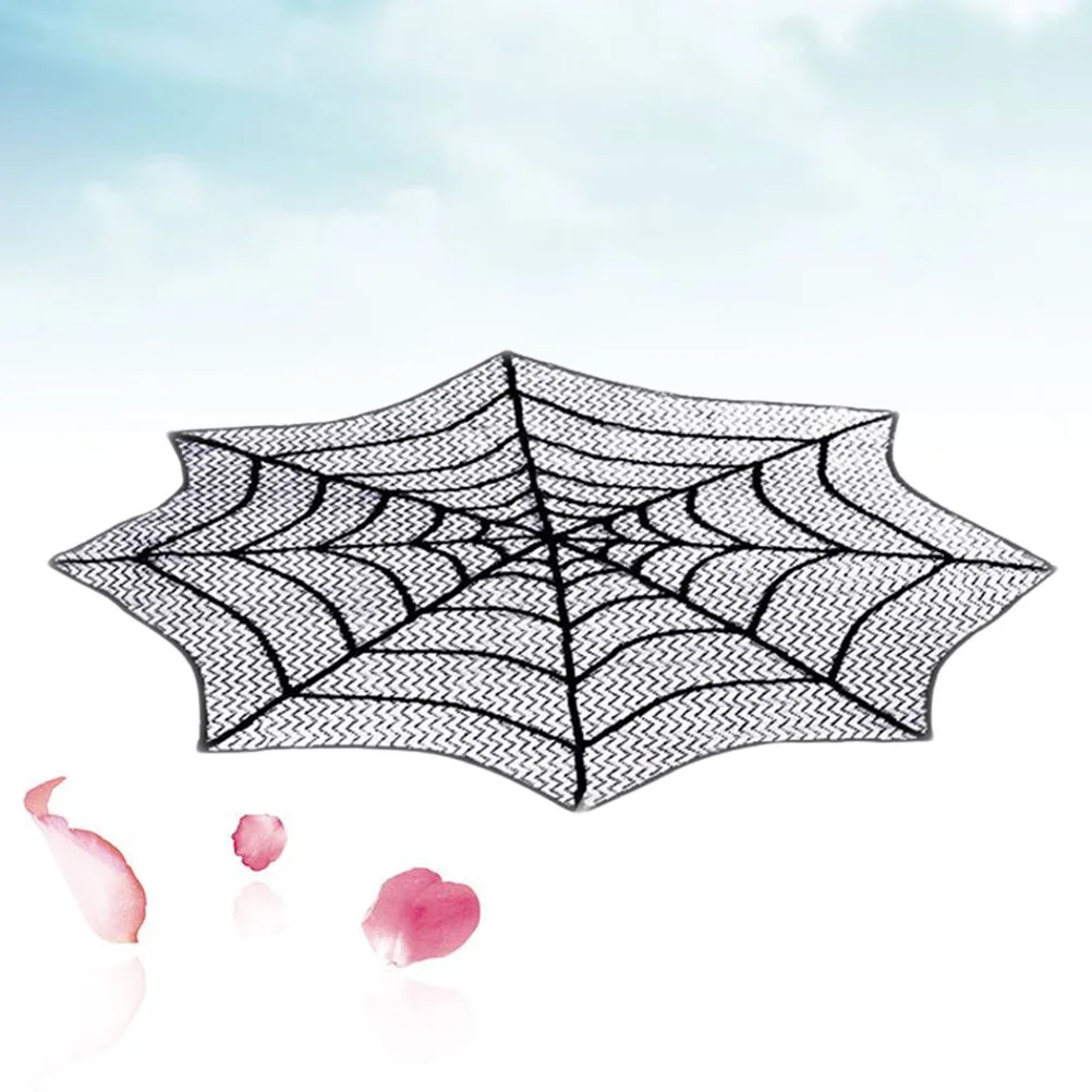 

Halloween Round Seamless Black Lace Tablecloth 30 Inch Party Decorative Table Against Stains Spills for Dining
