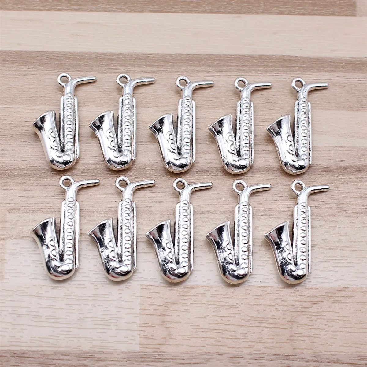 IFOCUS 10pcs/Lot Musical Instruments Saxophone Charms For DIY Jewelry Making Zinc Alloy 26x21mm/1.02x0.83inch