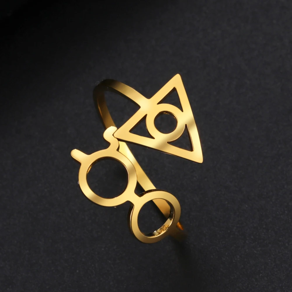 COOLTIME Fashion Rings Female Lightning Scar Harri Glasses Deathly Hallows Rings for Women Girl Party Gift Jewelry Wholesale