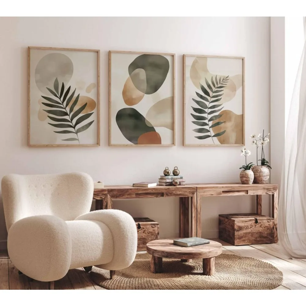 3 Pieces of Frameless Bohemian Abstract Plant Art,Minimalist Abstract Shape Printing,Beige Neutral Wall Print Digital Download
