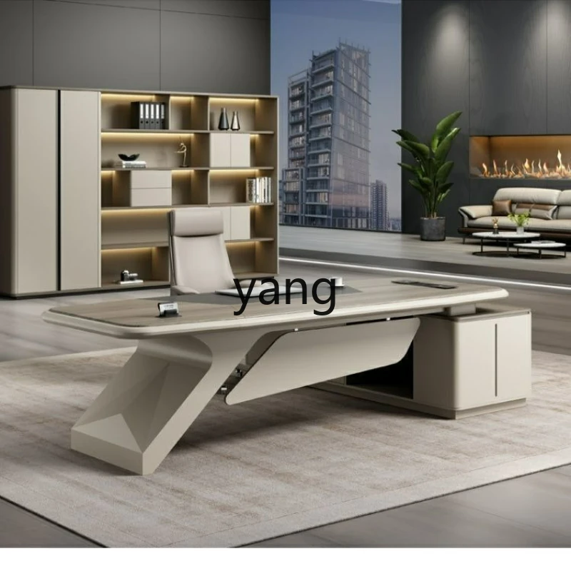 LTT Leadership President's Table and Chair Combination Simple Chairperson's Office Furniture Light Paint Luxury